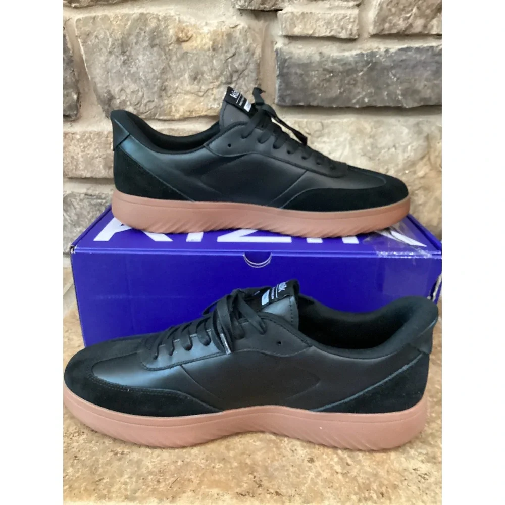 Kizik Camden Mens Size 12 Sneakers Black Gum Leather Suede Low Top Shoe New